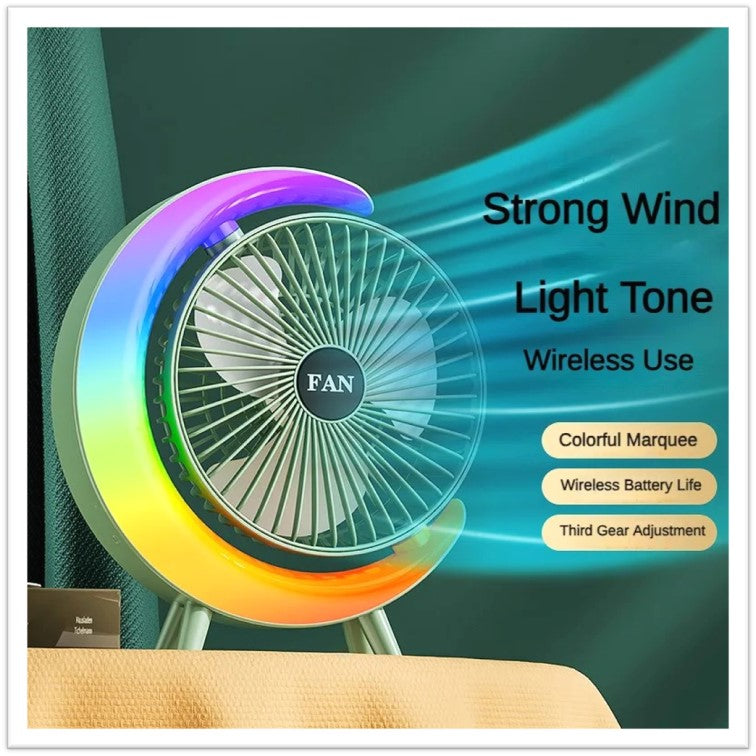 Ventilador de escritorio con luces RGB recargable