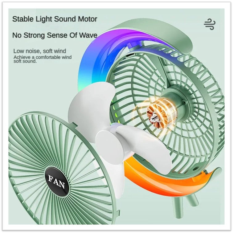 Ventilador de escritorio con luces RGB recargable