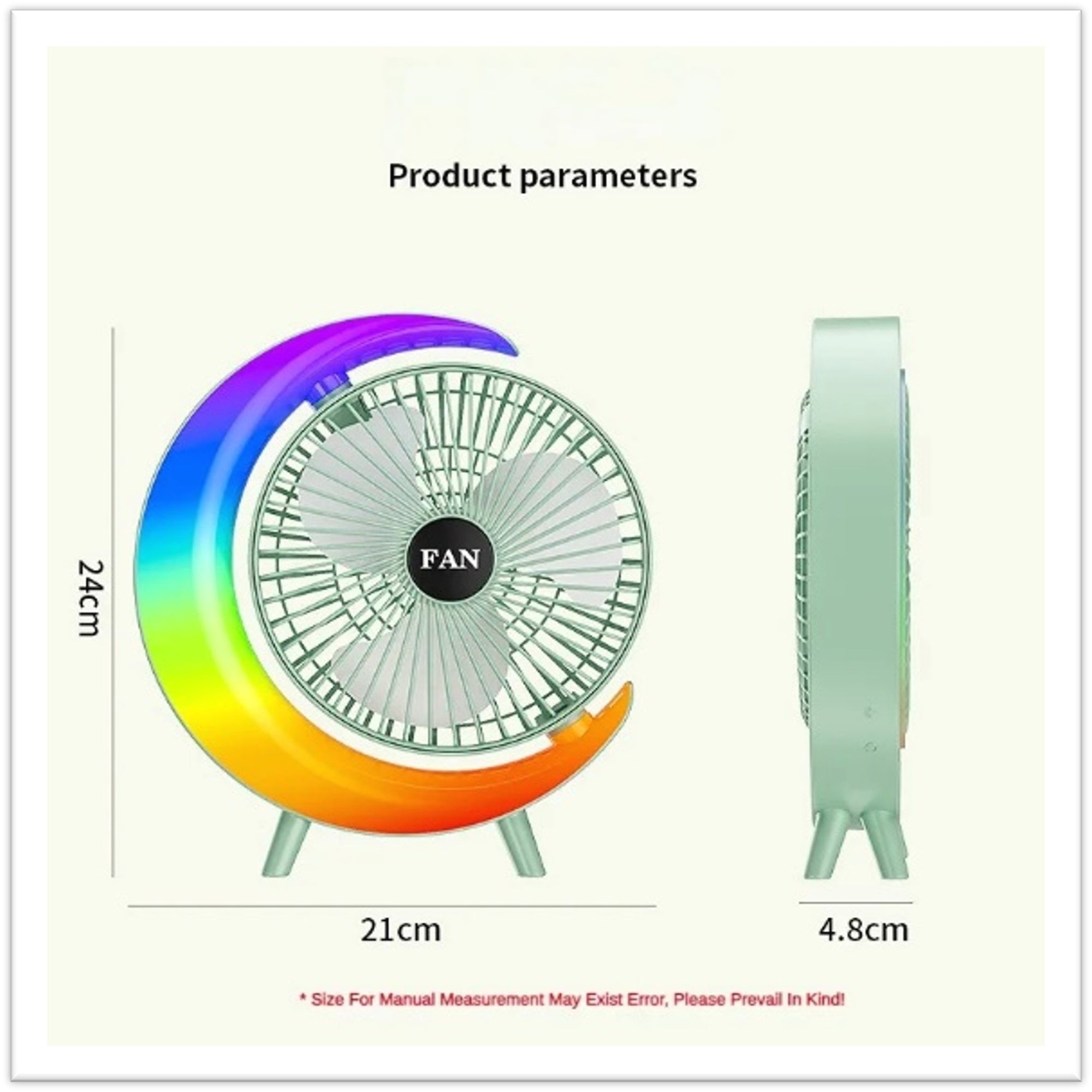 Ventilador de escritorio con luces RGB recargable