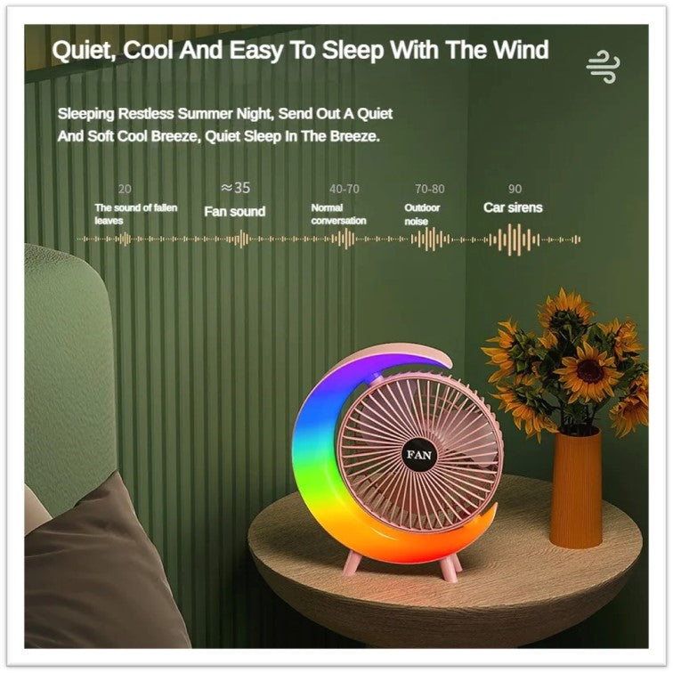 Ventilador de escritorio con luces RGB recargable