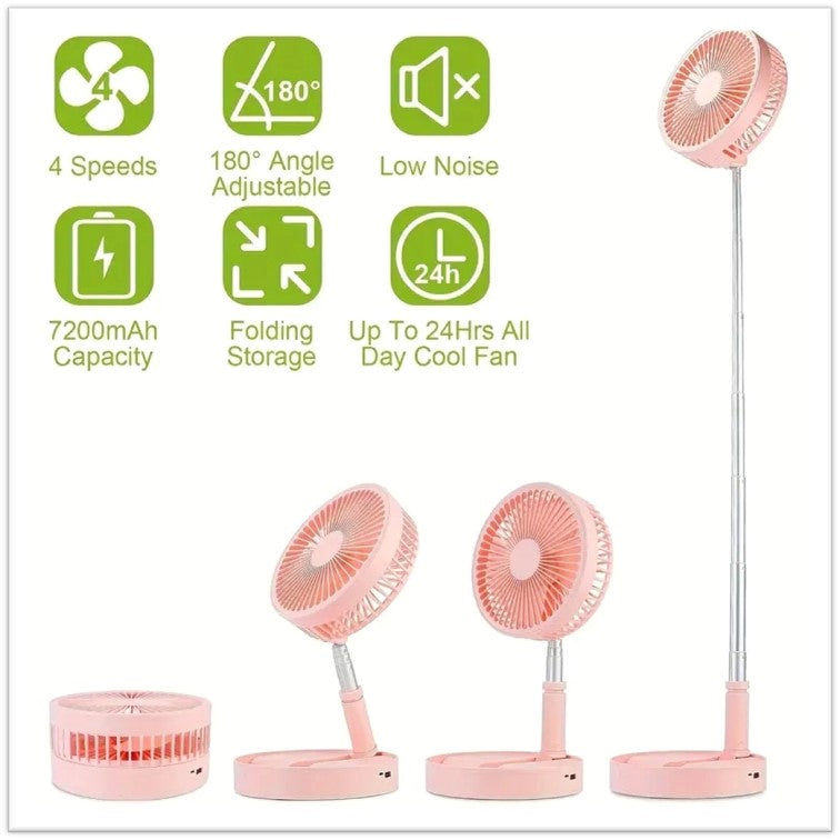 ventilador plegable recargable de escritorio o piso ROSA