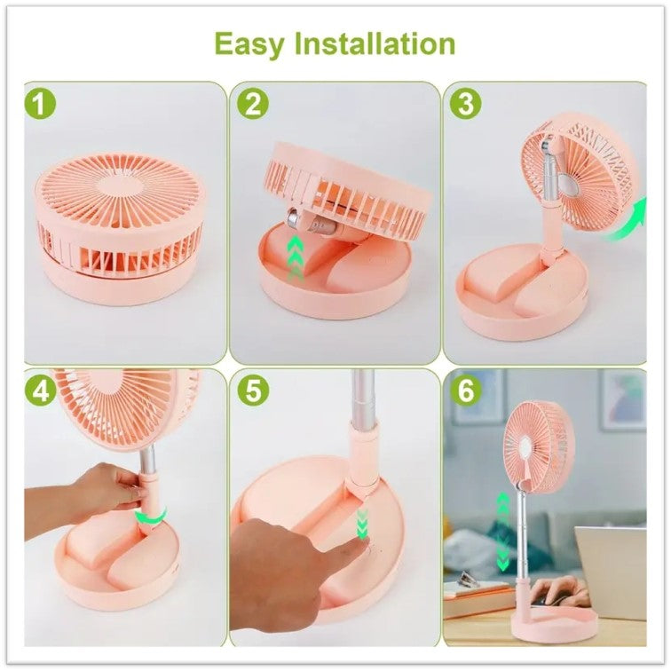 ventilador plegable recargable de escritorio o piso ROSA