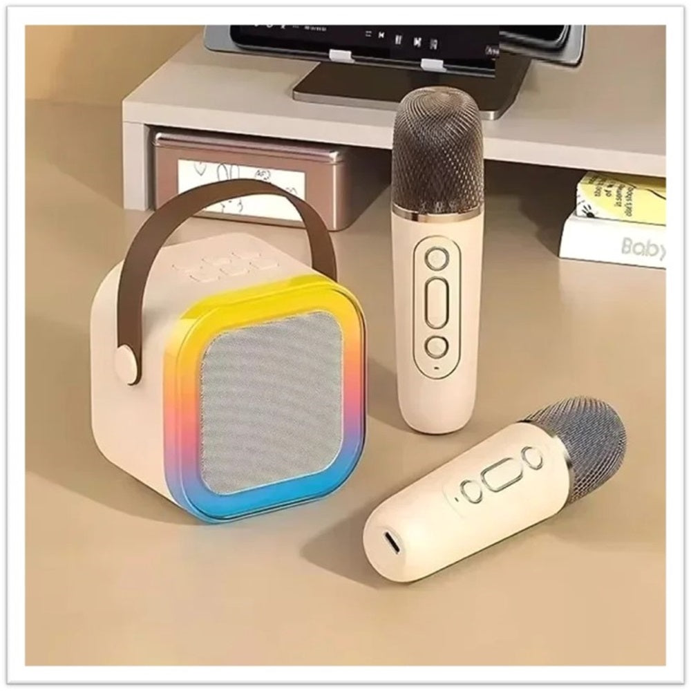 Mini parlante karaoke con 2 microfonos bluetooth