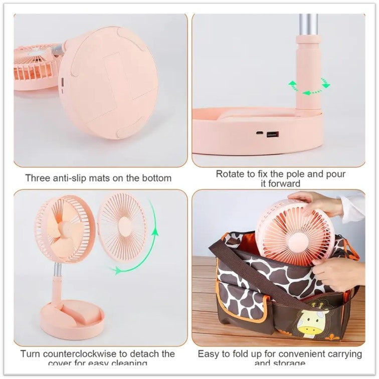 ventilador plegable recargable de escritorio o piso ROSA