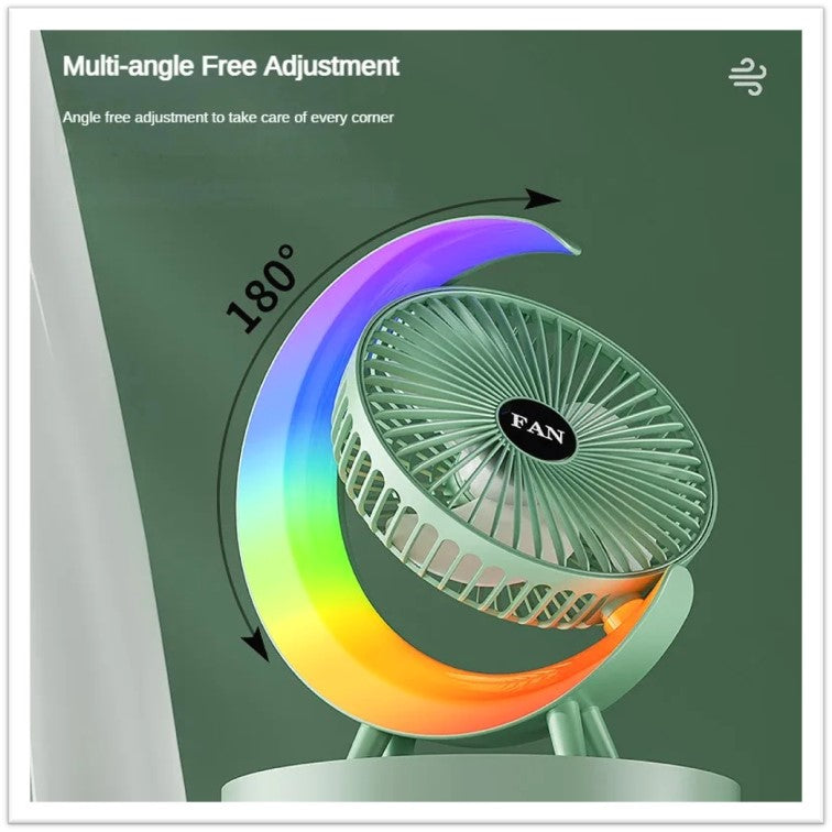Ventilador de escritorio con luces RGB recargable