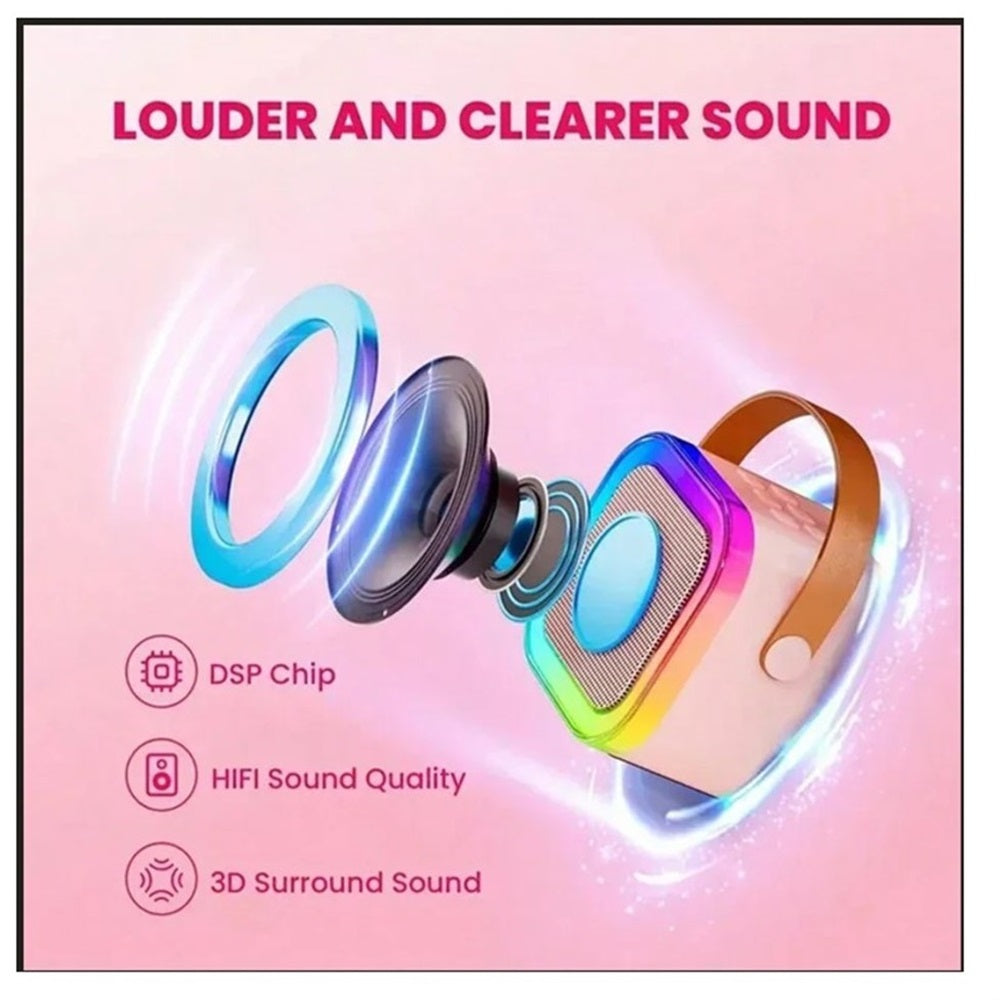 Mini parlante karaoke con 2 microfonos bluetooth