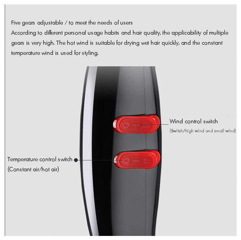 Secadora de cabello con iones negativos 5 velocidades